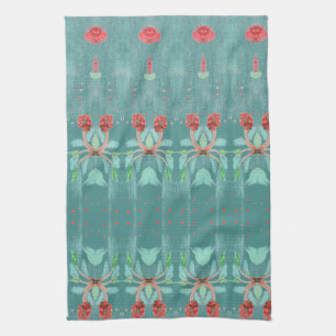 Turquoise and Red Tea Towel