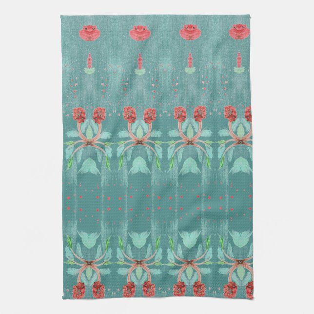 Turquoise and Red Tea Towel (Vertical)
