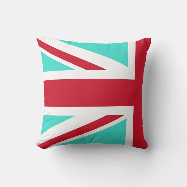 Turquoise and Red Union Jack Half Cushion (Front)