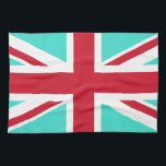Turquoise and Red Union Jack Tea Towel<br><div class="desc">Turquoise and red pattern based on the crosses in the Union Jack.</div>
