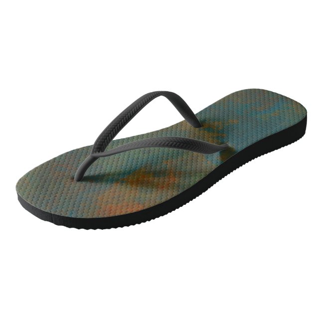 Turquoise and Rust Abstract Flip Flops (Angled)