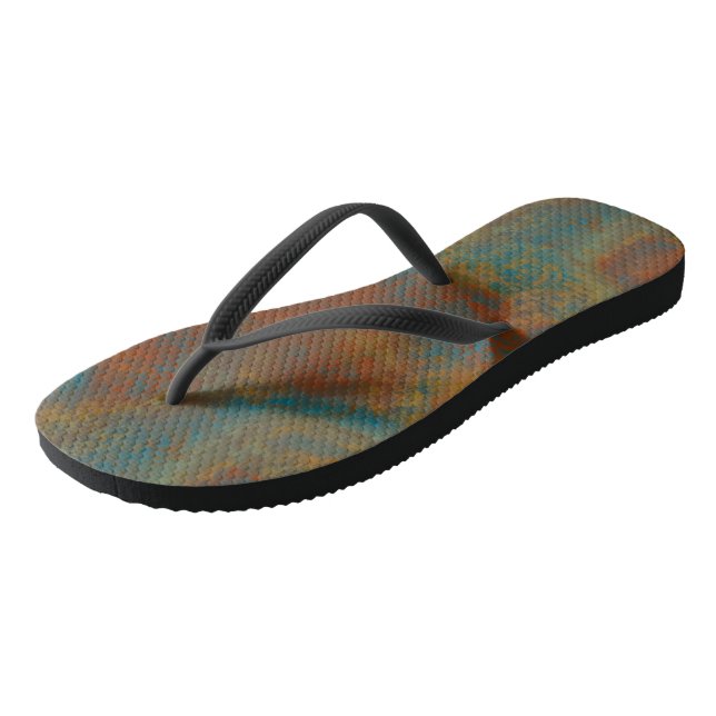 Turquoise and Rust Abstract Flip Flops (Angled)