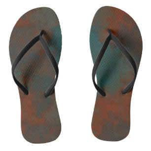 Turquoise and Rust Abstract Flip Flops