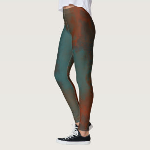 Turquoise and Rust Abstract Leggings