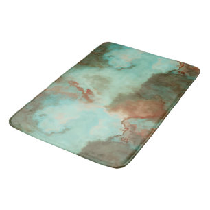Turquoise and Rust Marble Abstract Bath Mat