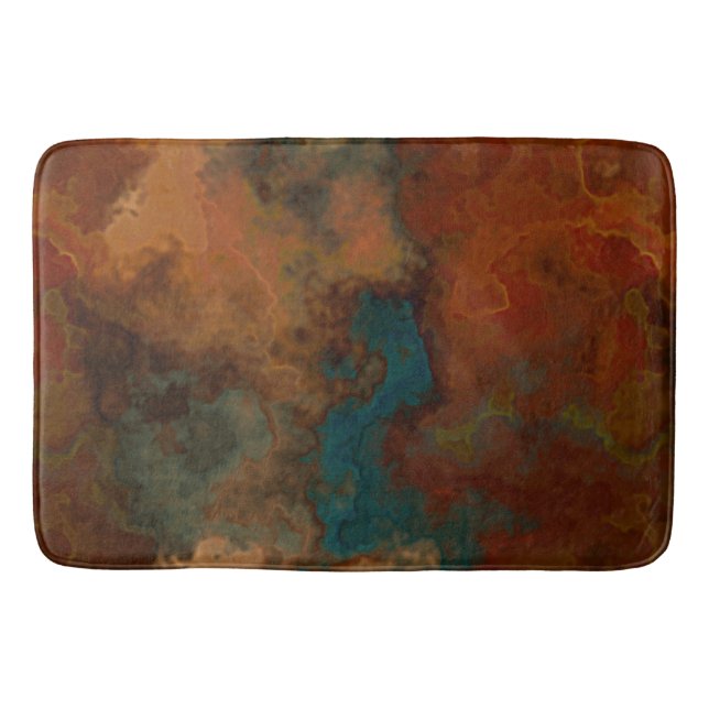 Turquoise and Rust Marble abstract Bath Mat (Front)