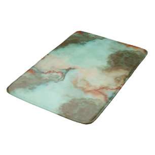 Turquoise and Rust Marble Abstract Bath Mat