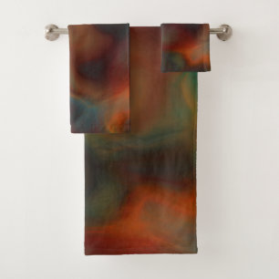 Turquoise and Rust Marble abstract Bath Towel Set