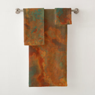 Turquoise and Rust Marble abstract Bath Towel Set