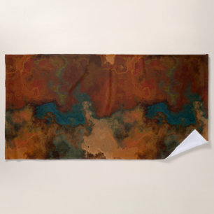 Turquoise and Rust Marble abstract Beach Towel