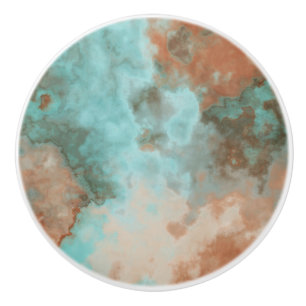 Turquoise and Rust Marble Abstract Ceramic Knob