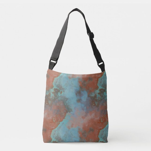 Turquoise and Rust Marble Abstract Crossbody Bag (Front)