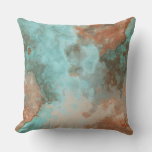 Turquoise and Rust Marble Abstract Cushion