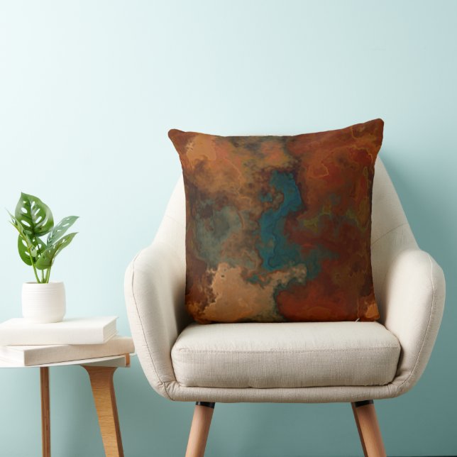 Turquoise and Rust Marble abstract Cushion (Chair)