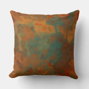 Turquoise and Rust Marble abstract Cushion