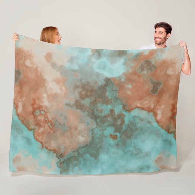 Turquoise and Rust Marble Abstract Fleece Blanket (In Situ)