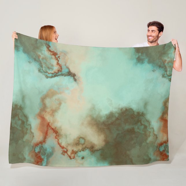 Turquoise and Rust Marble Abstract Fleece Blanket (In Situ)