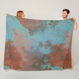 Turquoise and Rust Marble Abstract Fleece Blanket