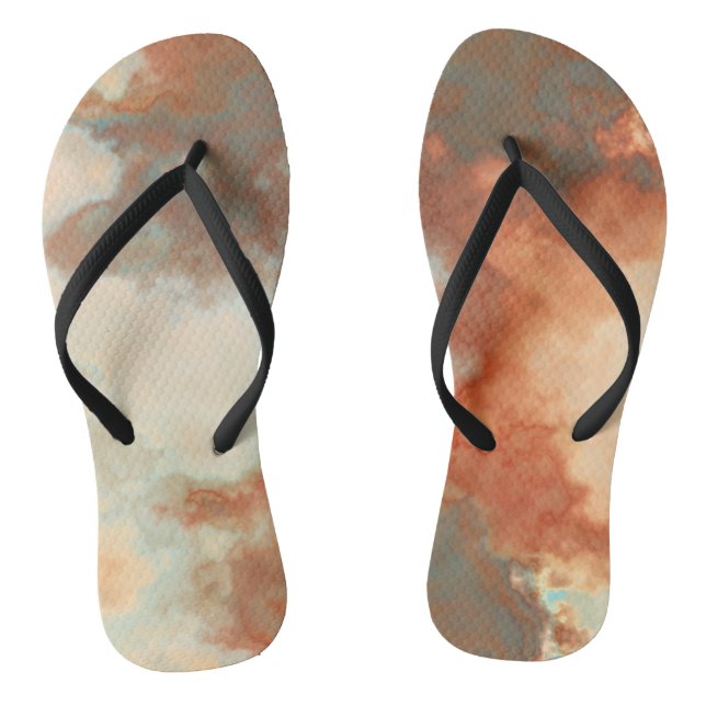 Turquoise and Rust Marble Abstract Flip Flops (Footbed)