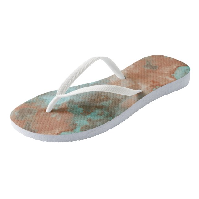 Turquoise and Rust Marble Abstract Flip Flops (Angled)