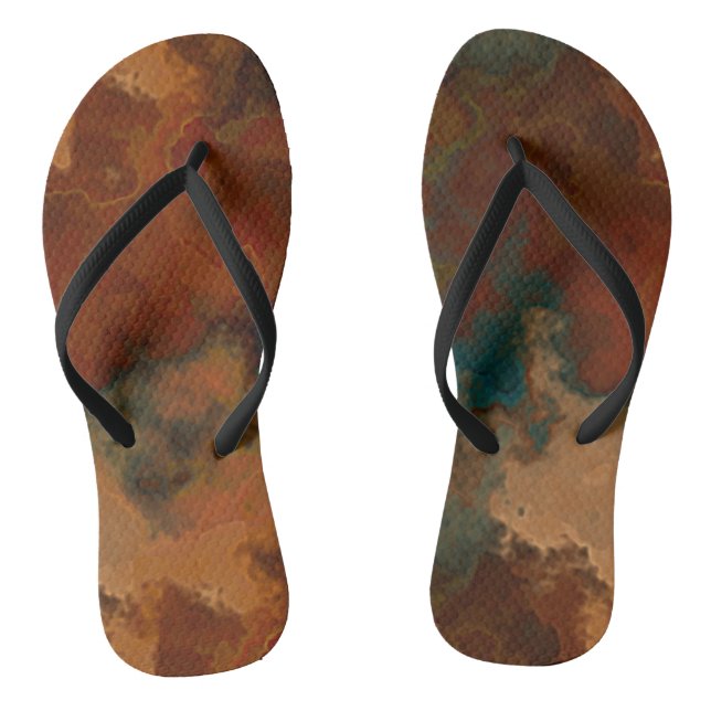 Turquoise and Rust Marble Abstract Flip Flops (Footbed)