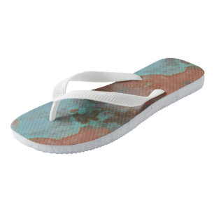 Turquoise and Rust Marble Abstract Flip Flops