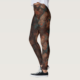 Turquoise and Rust Marble Abstract Leggings
