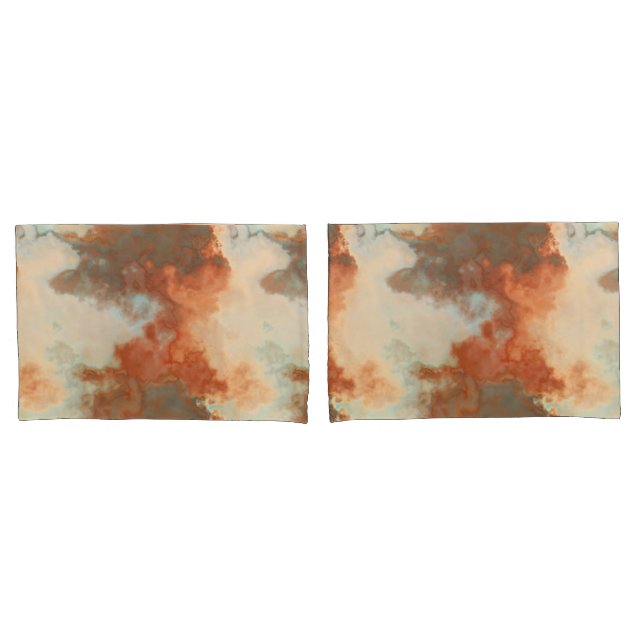 Turquoise and rust  Marble Abstract  Pillowcase (Front-Set)