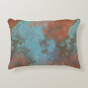Turquoise and Rust Marble Abstract Rug Decorative Cushion