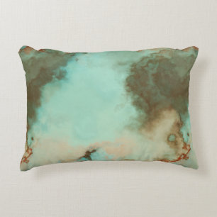 Turquoise and Rust Marble Abstract Rug Decorative Cushion