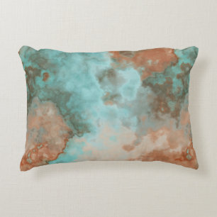 Turquoise and Rust Marble Abstract Rug Decorative Cushion