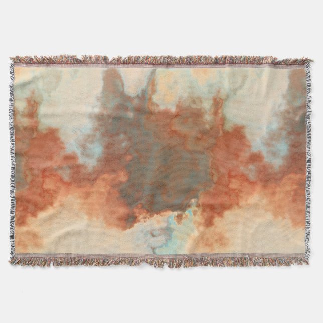 Turquoise and Rust Marble Abstract Throw Blanket (Front)