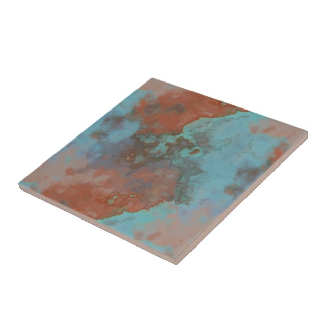 Turquoise and Rust Marble Abstract Tile (Side)