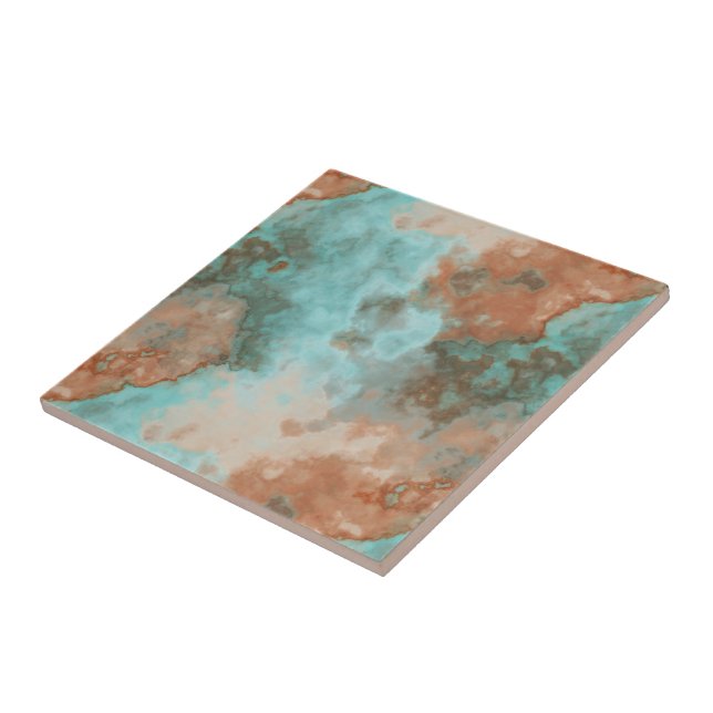 Turquoise and Rust Marble Abstract Tile (Side)