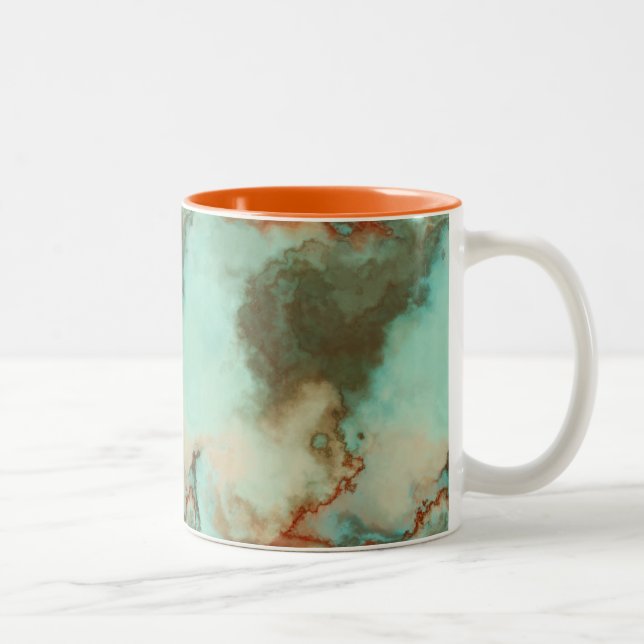 Turquoise and Rust Marble Abstract Two-Tone Coffee Mug (Right)
