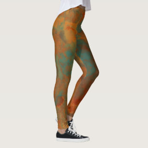Turquoise and Rust Marble Swirl Abstract Leggings