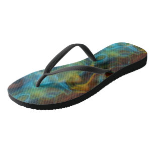 Turquoise and rust smoke marble Abstract Flip Flops