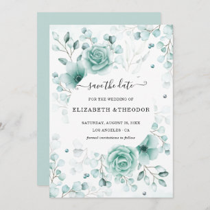 Turquoise and sage greens Wedding Save The Date