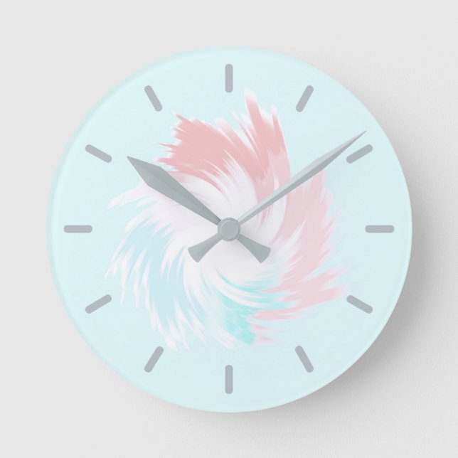 Turquoise and Salmon Pastel Spinning Shape Round Clock (Front)