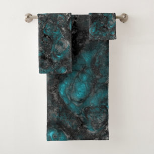 Turquoise and silver bath towel set