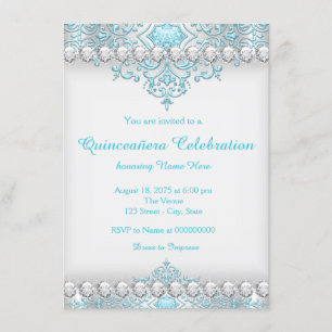 Turquoise and Silver Diamond Quinceanera Invitation