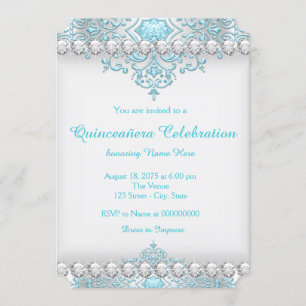 Turquoise and Silver Diamond Quinceanera Invitation