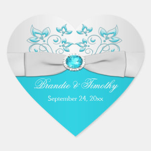 Turquoise and Silver Floral Heart Shaped Sticker
