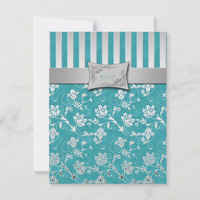 Turquoise and Silver Floral Vine RSVP Card (Front)