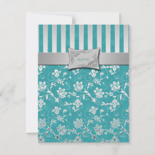 Turquoise and Silver Floral Vine RSVP Card