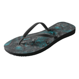 Turquoise and Silver Marble Abstract Flip Flops