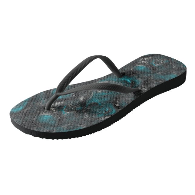 Turquoise and Silver Marble Abstract Flip Flops (Angled)
