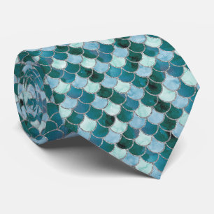 Turquoise and Silver Mermaid Scales Tie