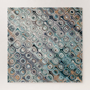 Turquoise And Tan Circles Pattern Jigsaw Puzzle