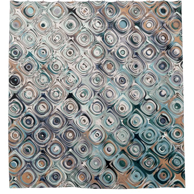 Turquoise And Tan Circles Pattern Shower Curtain (Front)